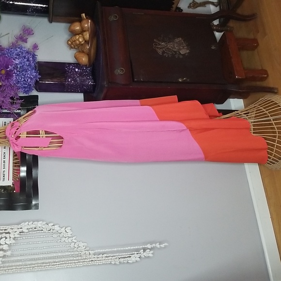 Mud Pie Medium Pink and Orange Shoulder Tie Swimsuit Cover Up Dress - Picture 4 of 9